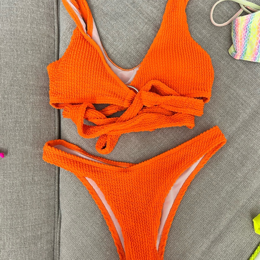 Vibrant Orange Textured Bikini Set